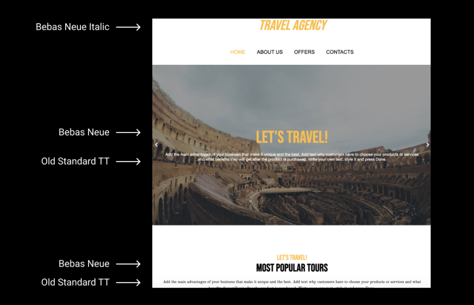 Bebas Neue & Old Standard TT font pairing